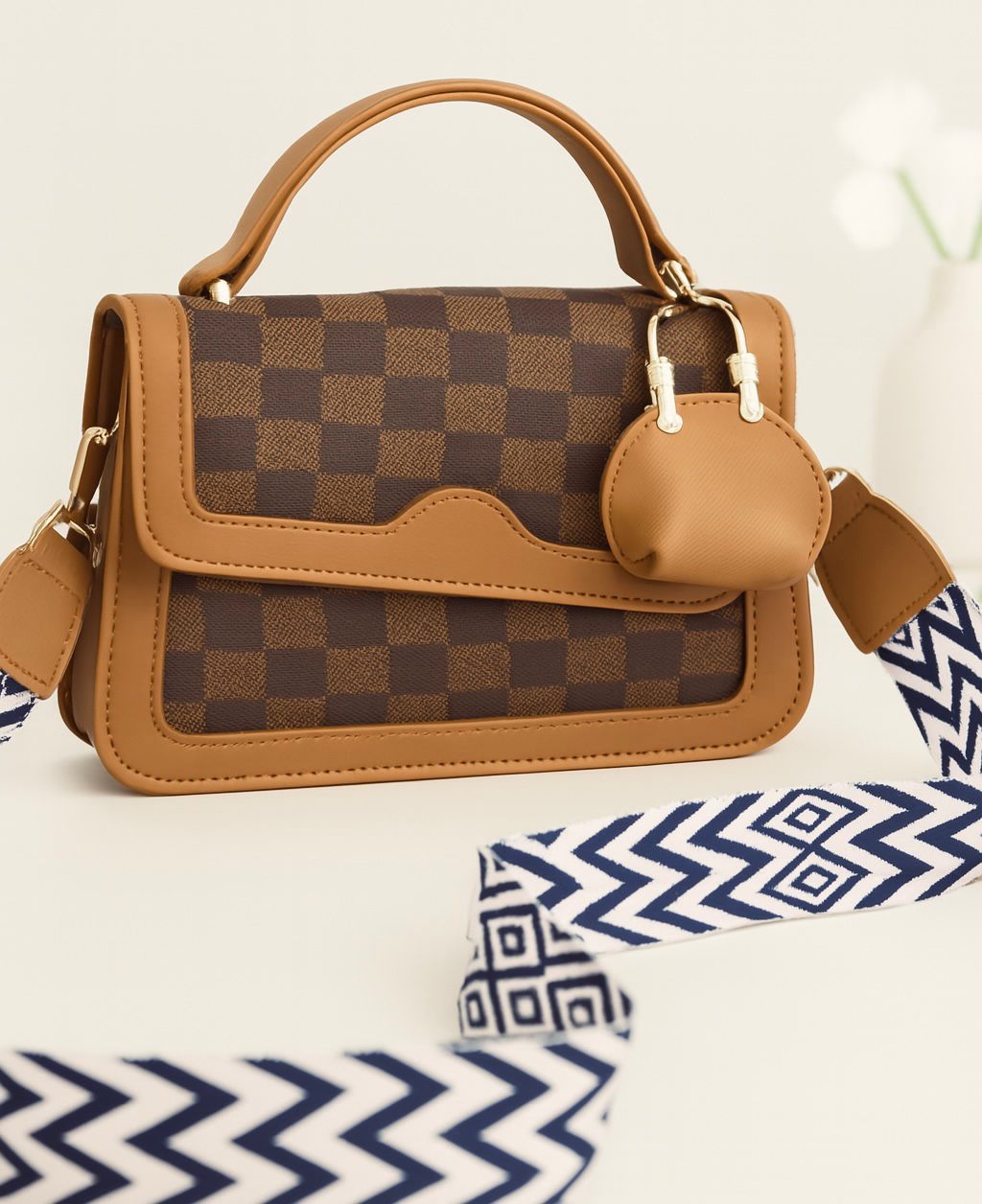 Chic Pattern Satchel bag with Wide Webbing Strap