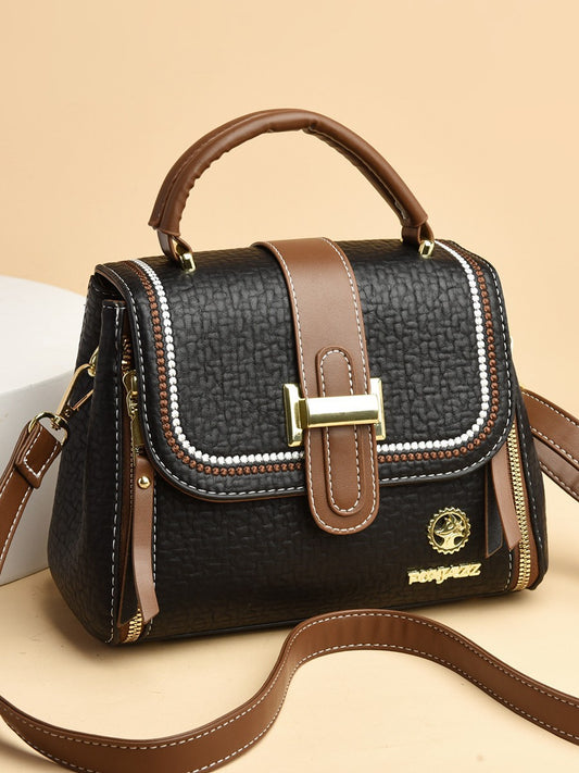 Chic Cream and Brown Structured Crossbody Satchel