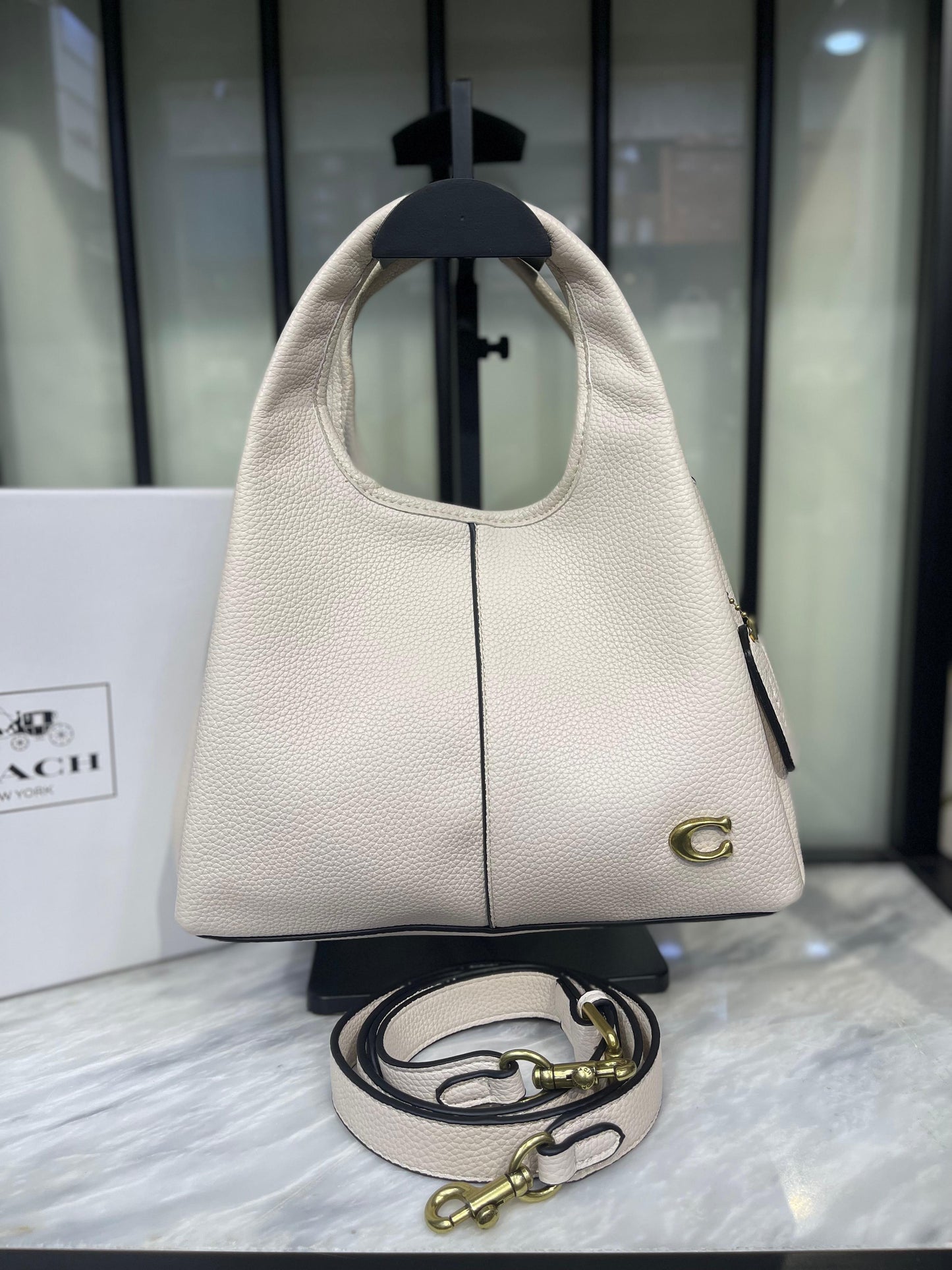 Taupe Pebbled Leather Small Hobo Handbag with Detachable Crossbody Strap