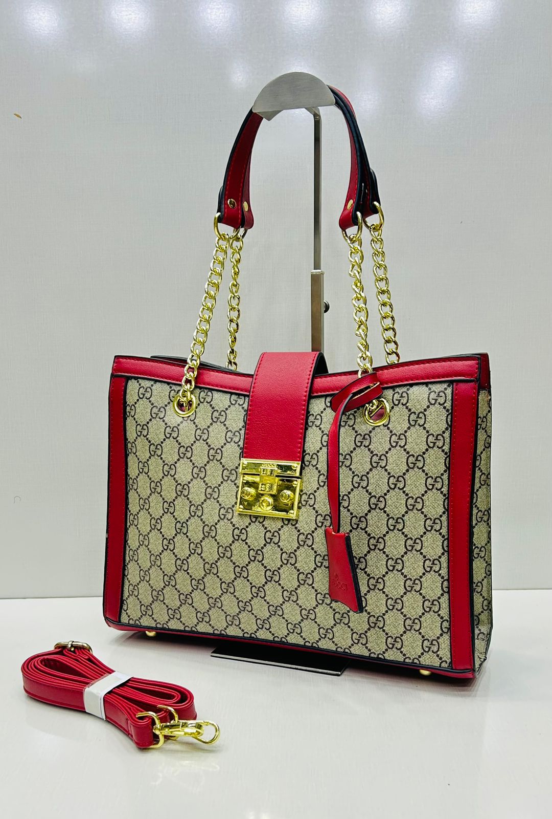 Elegant Premium Patterned Tote Bag with Gold Chain Handles