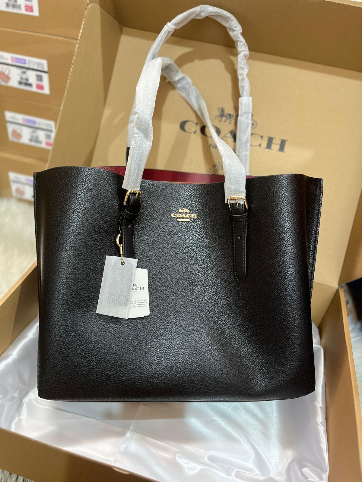 Signature Print Vertical Tote Bag with Leather Trim