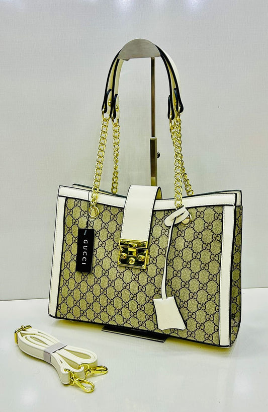 Elegant Premium Patterned Tote Bag with Gold Chain Handles