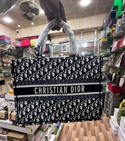 Monochrome Patterned Tote Bag with Structured Design