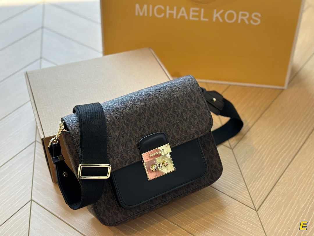 Two-Tone Monogram Shoulder Bag with Gold-Tone Lock Closure