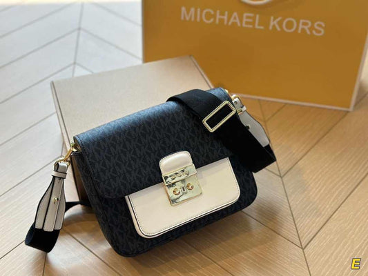 Two-Tone Monogram Shoulder Bag with Gold-Tone Lock Closure