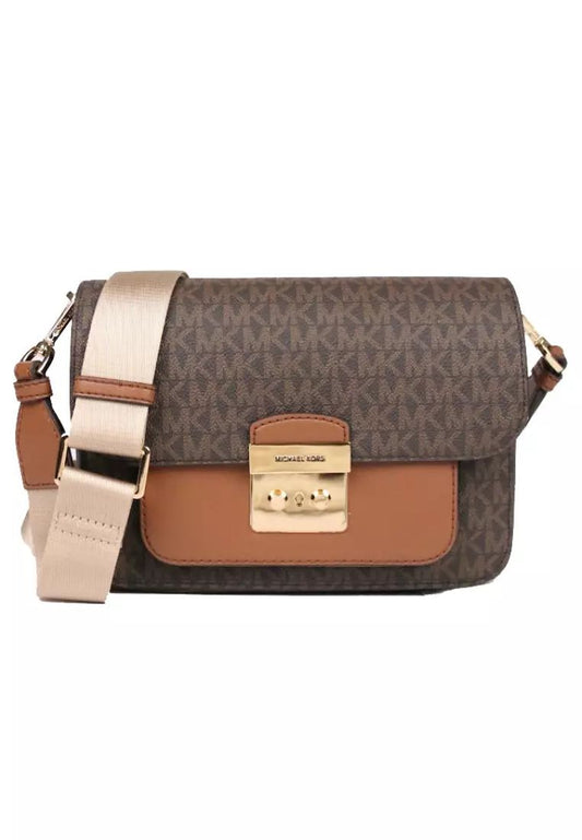 Two-Tone Monogram Shoulder Bag with Gold-Tone Lock Closure