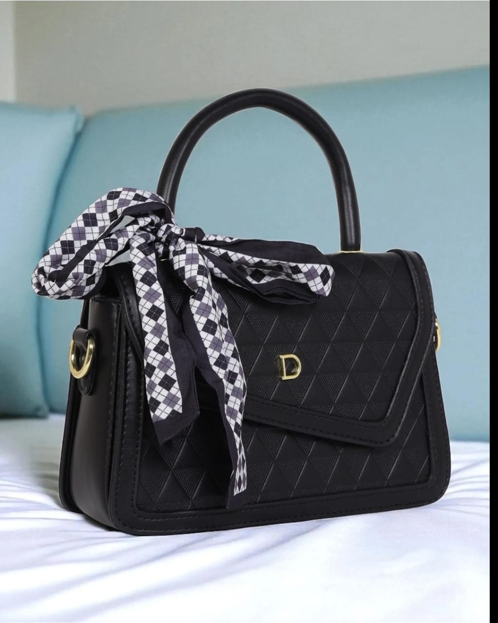 Chic Top-Handle Purse with Scarf Detail