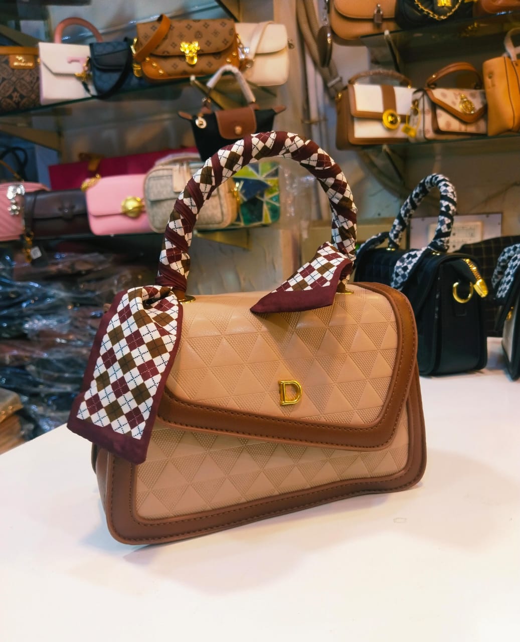 Chic Top-Handle Purse with Scarf Detail