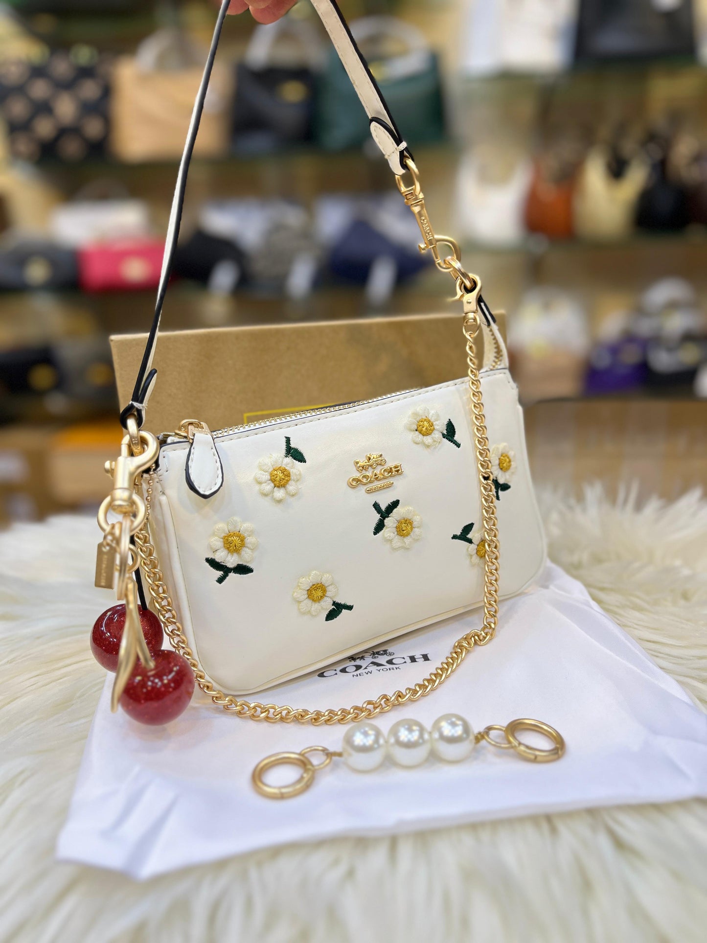 Floral Mini Shoulder Bag with Gold Chain Accent