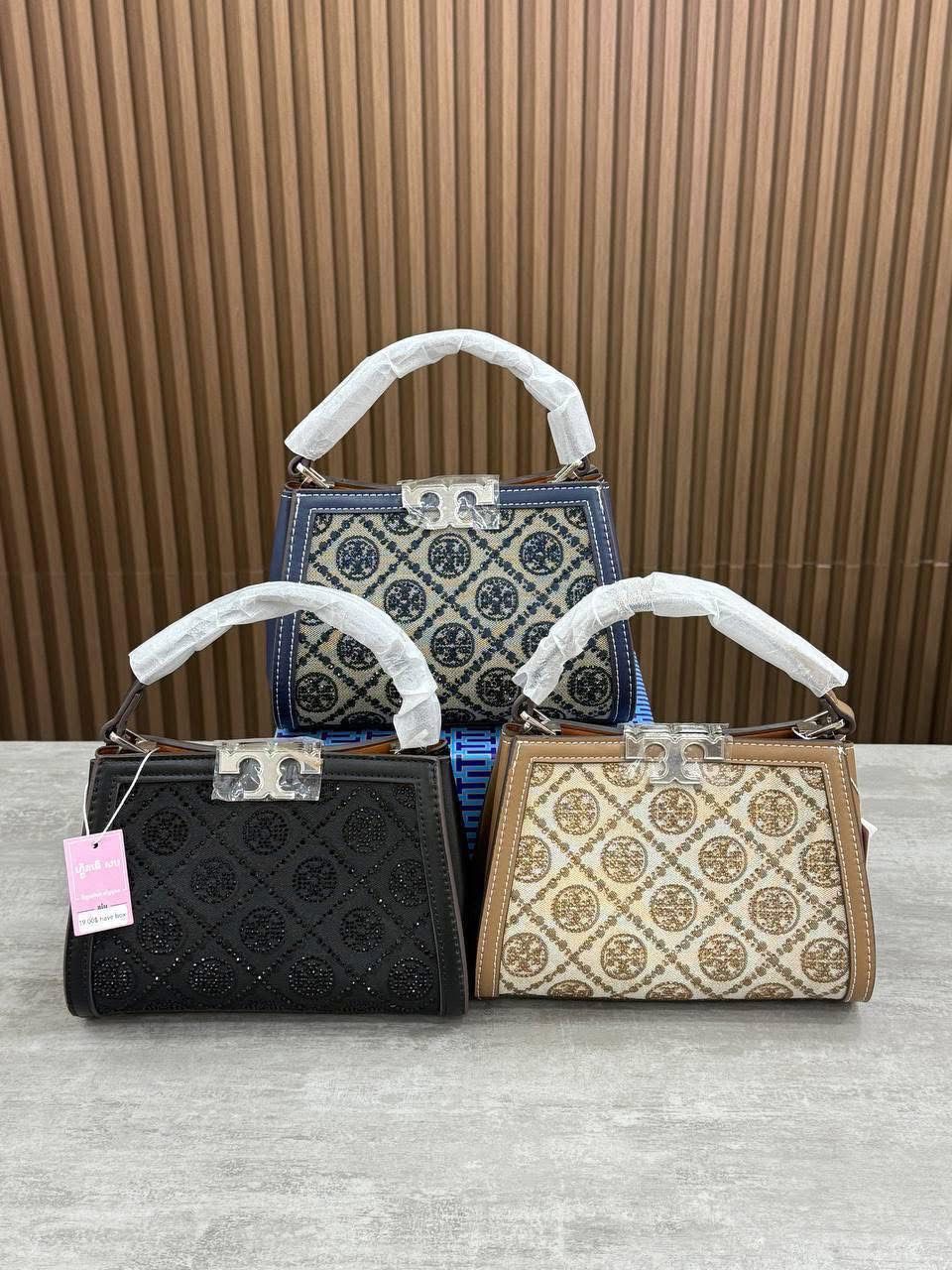 Trendy Top-Handle Bag in Monogram-Style Canvas and Quilted Crystal Variants