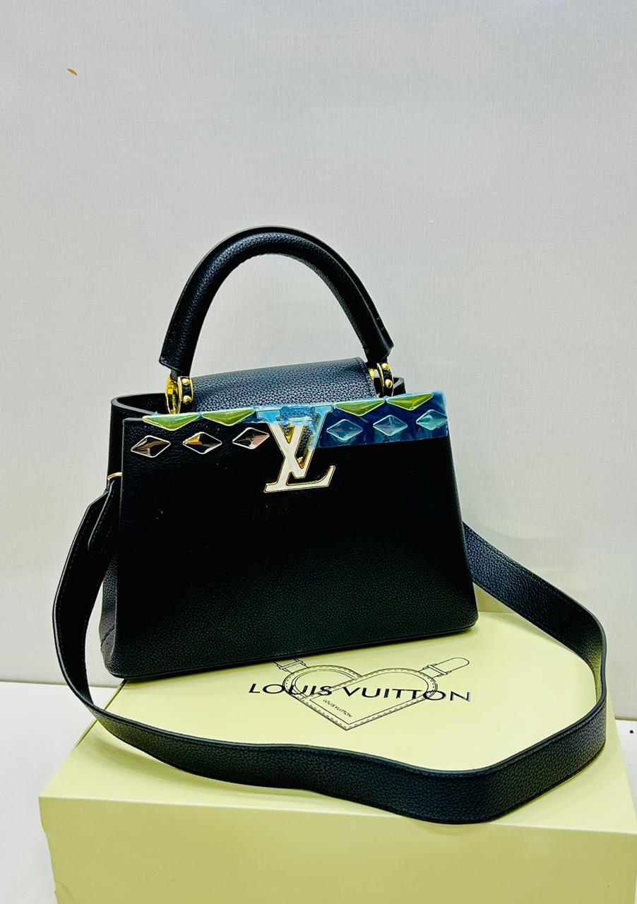 Elegant Handbag Structured Top-Handle Purse with Gold Accents