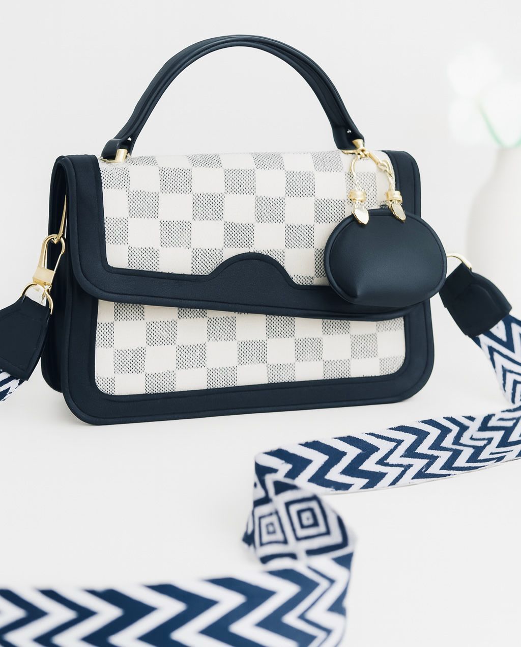 Chic Pattern Satchel bag with Wide Webbing Strap