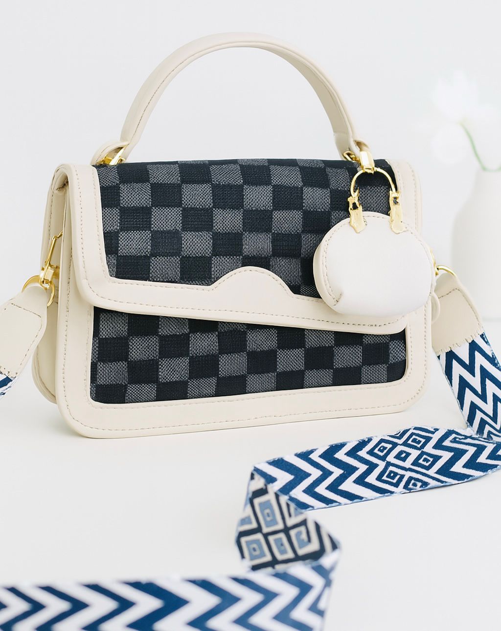 Chic Pattern Satchel bag with Wide Webbing Strap