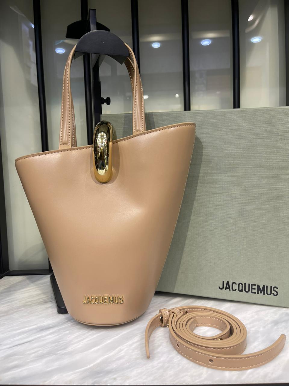 Sculptural Vegan Leather Bucket Bag with Gold Hardware Accent