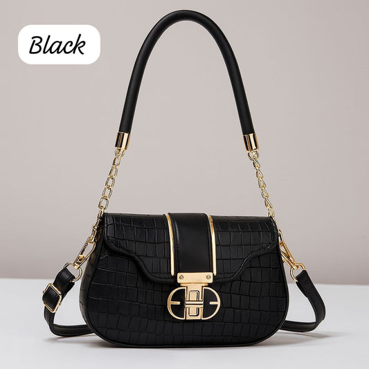 Premium Croc-Pattern Shoulder Bag with Gold Hardware