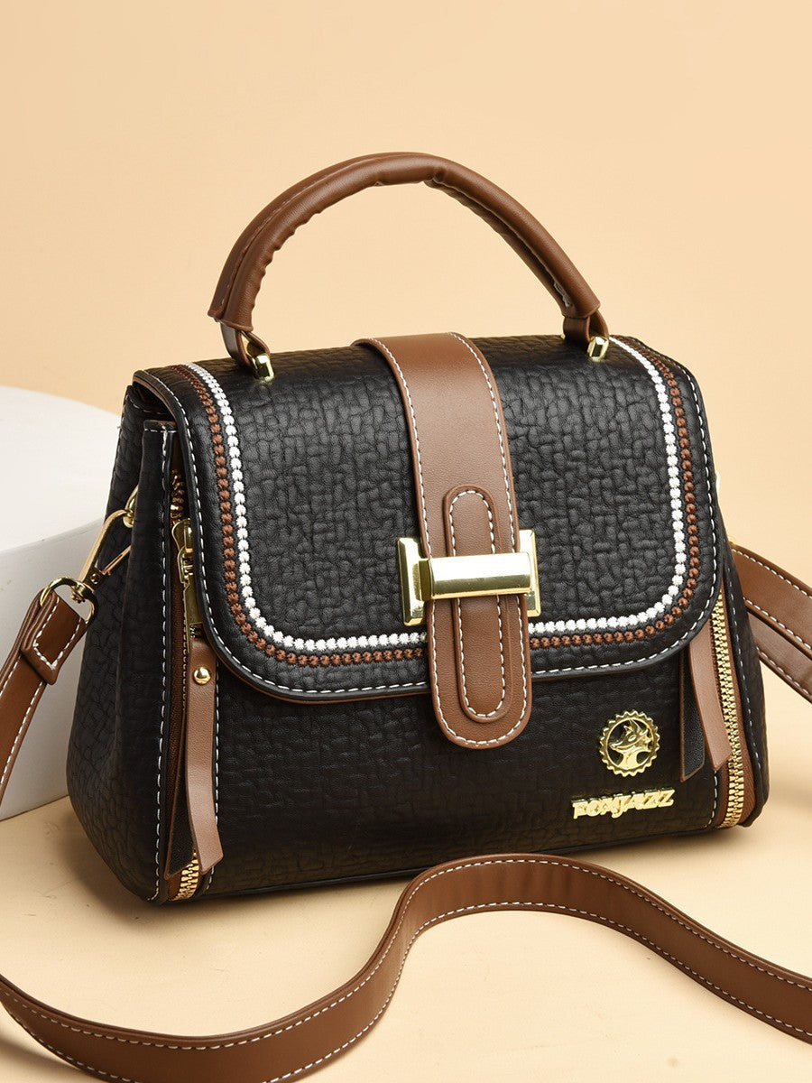 Chic Cream and Brown Structured Crossbody Satchel