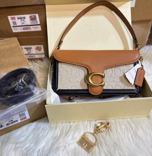 Color-Block Signature Canvas and Leather Shoulder Bag with Brass Hardware