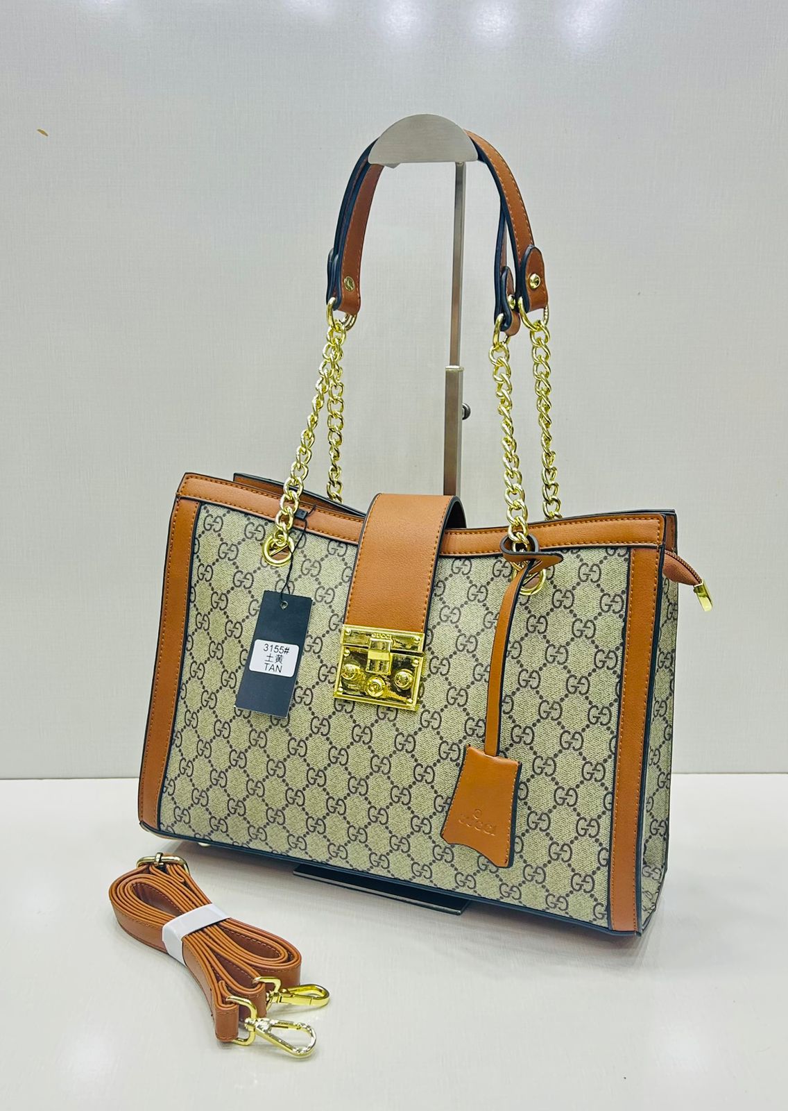 Elegant Premium Patterned Tote Bag with Gold Chain Handles