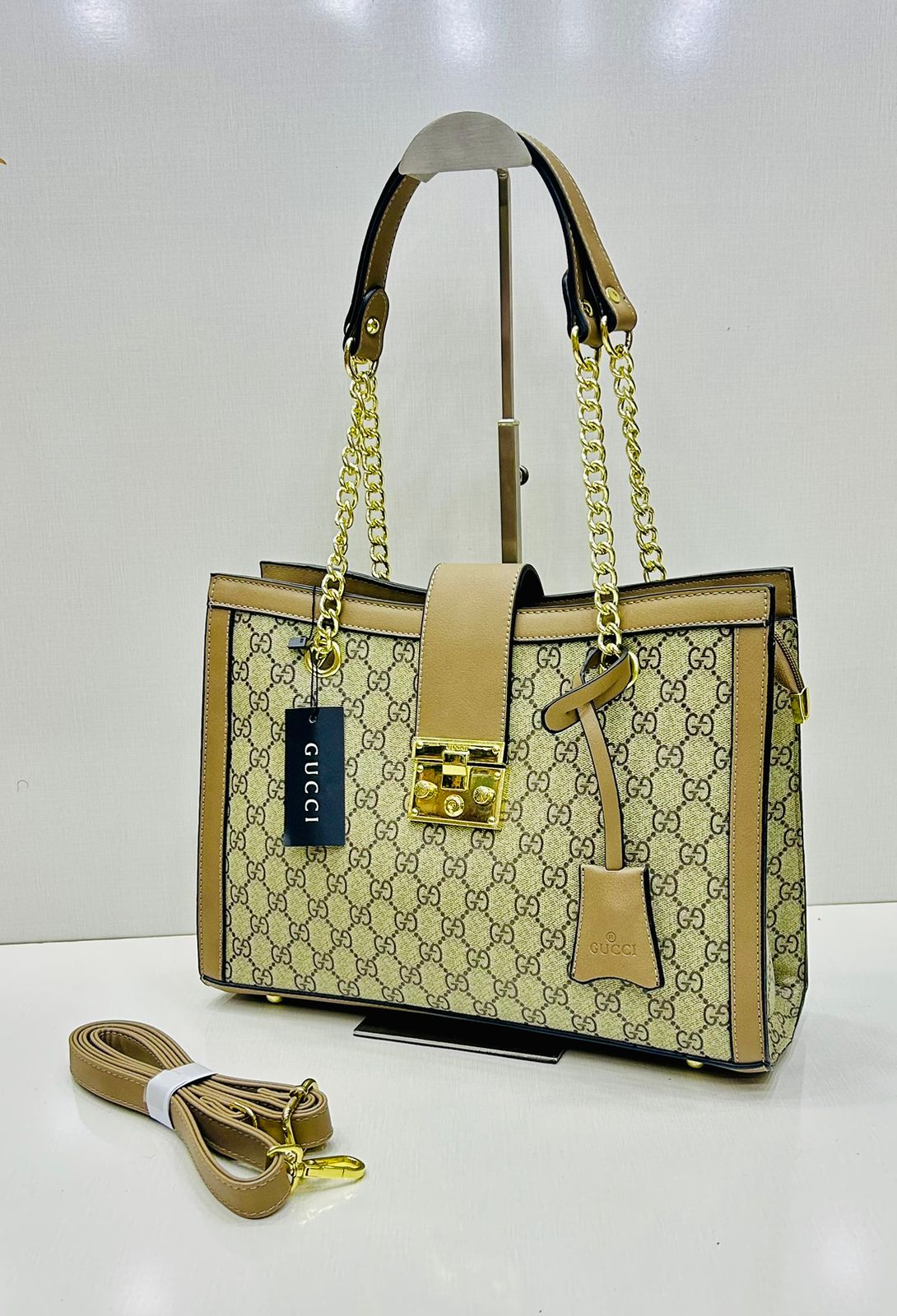 Elegant Premium Patterned Tote Bag with Gold Chain Handles