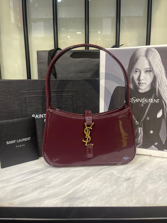 Vintage patent Shoulder Bag with Gold-Tone Accent