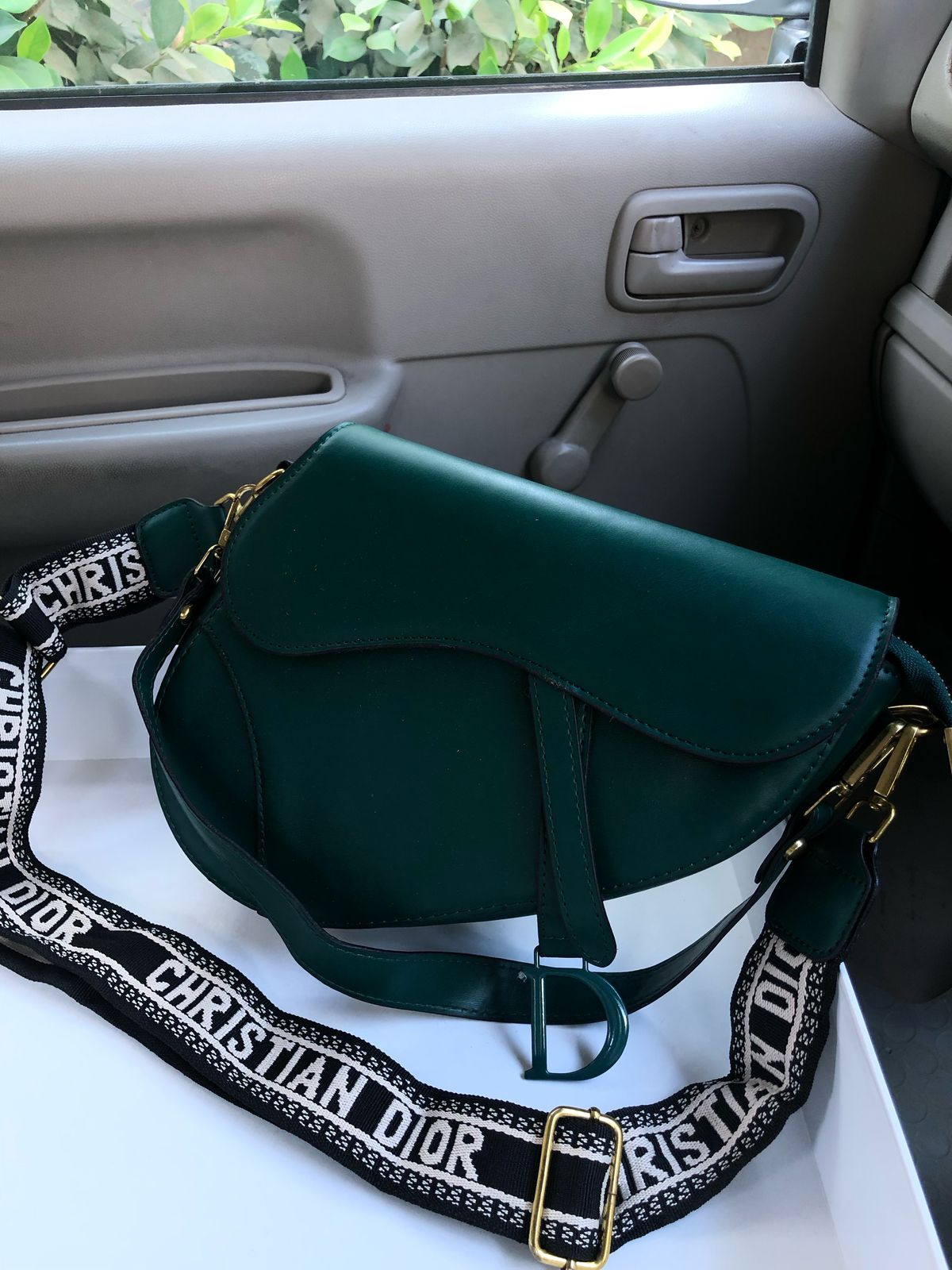 Curved Flap Handbag with Detachable Printed Strap