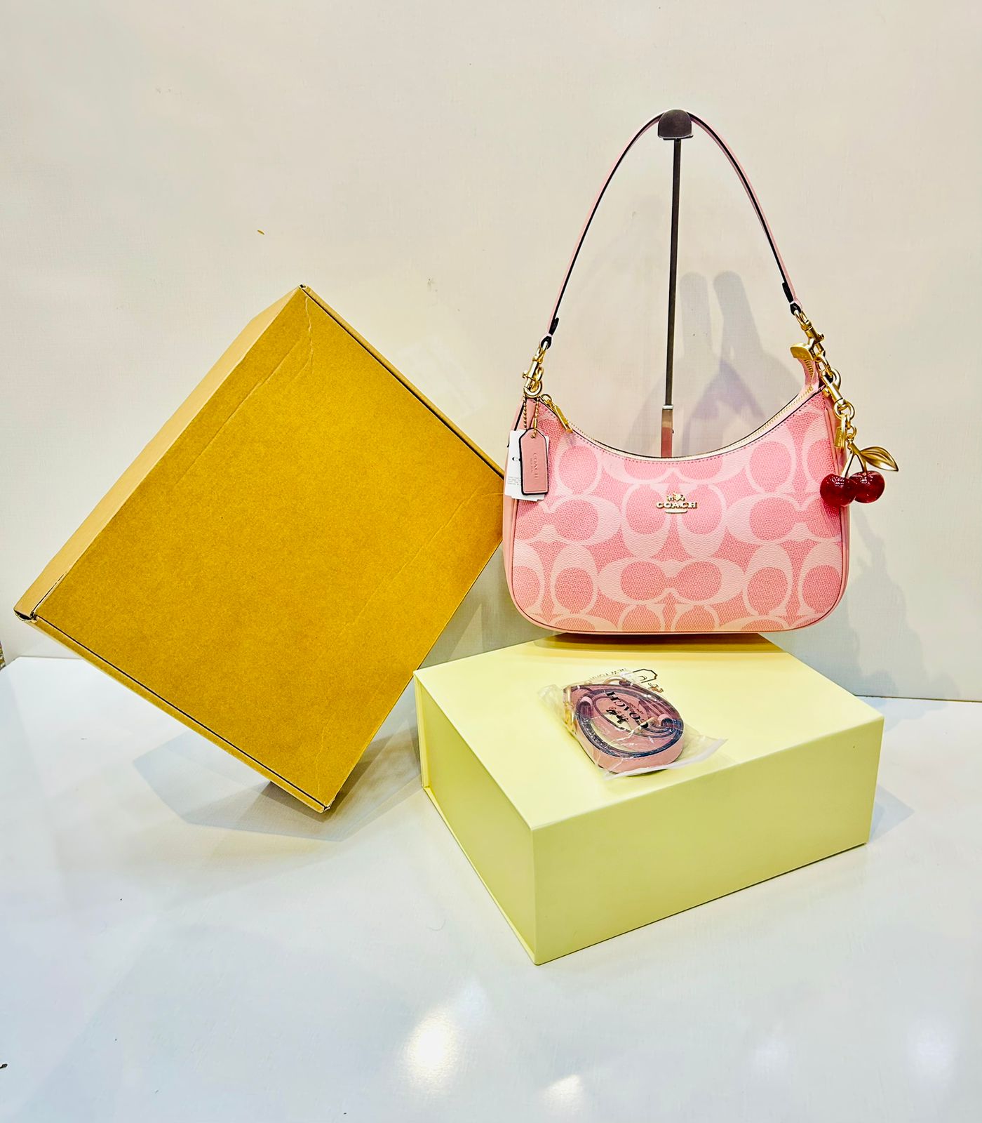 Signature Monogram Small Crescent Shoulder Bag with Cherry Charm