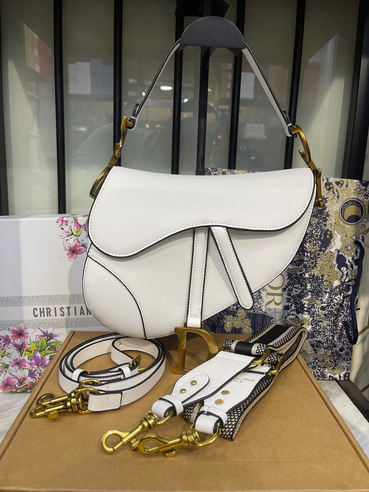 Classic Asymmetrical Equestrian-Style Saddle Bag in Grained Leather