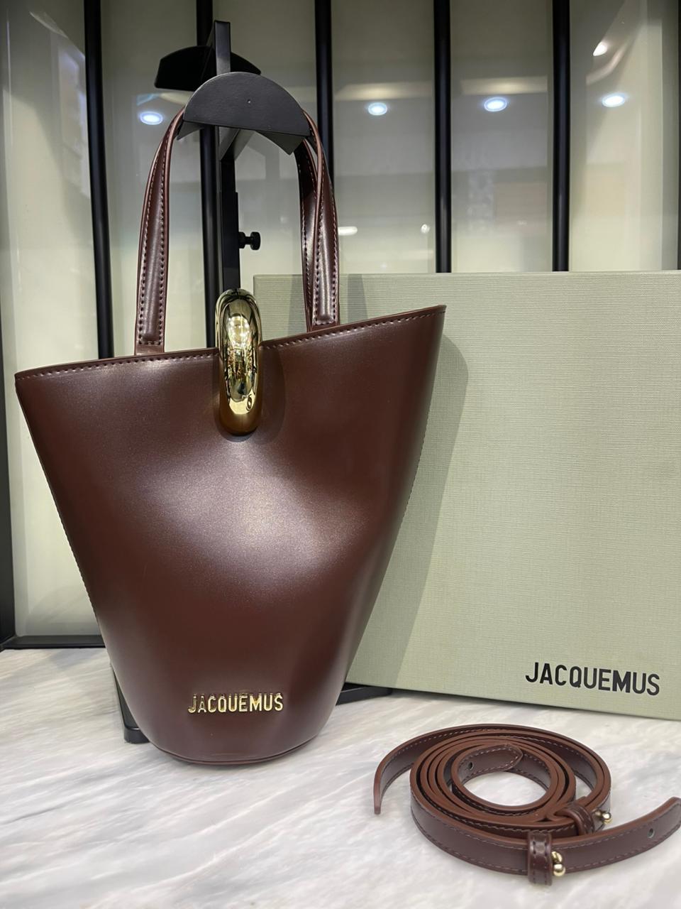 Sculptural Vegan Leather Bucket Bag with Gold Hardware Accent