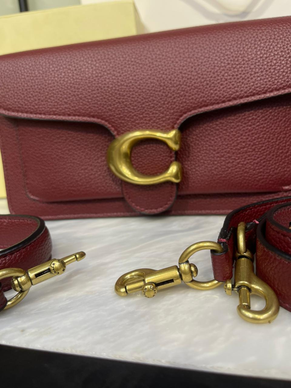 Elegant Pebbled Leather Convertible Crossbody Bag in Deep Wine with Magnetic "C" Hardware