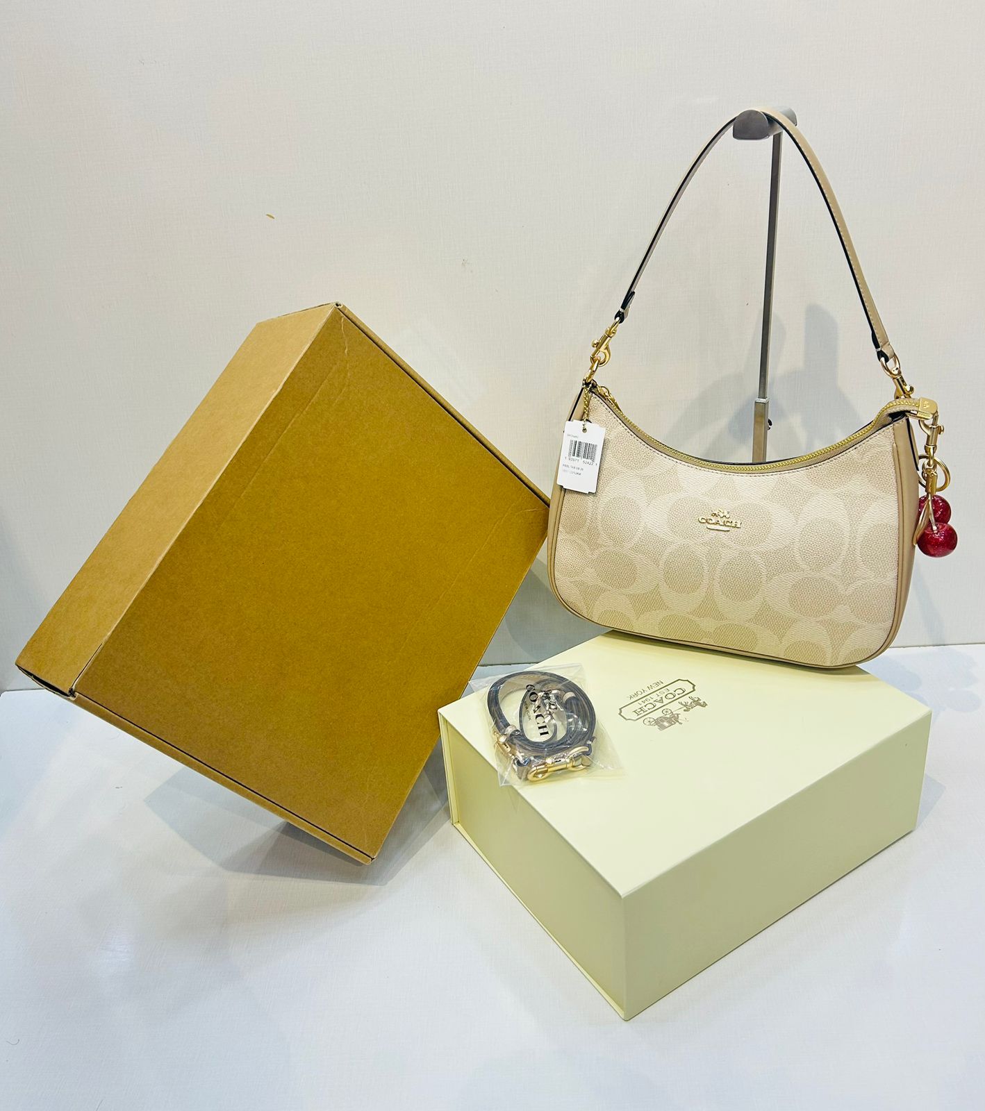 Signature Monogram Small Crescent Shoulder Bag with Cherry Charm