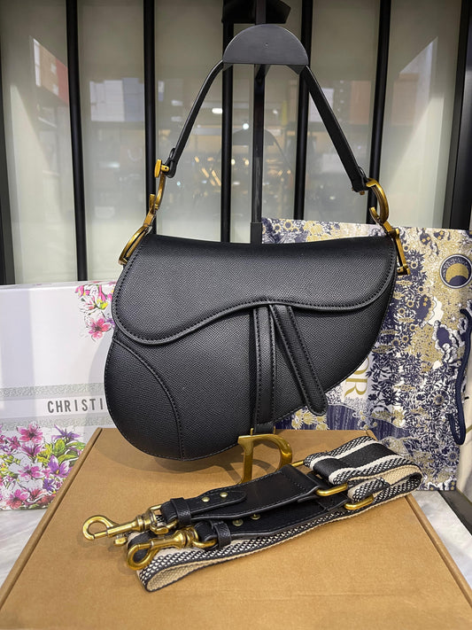 Classic Asymmetrical Equestrian-Style Saddle Bag in Grained Leather