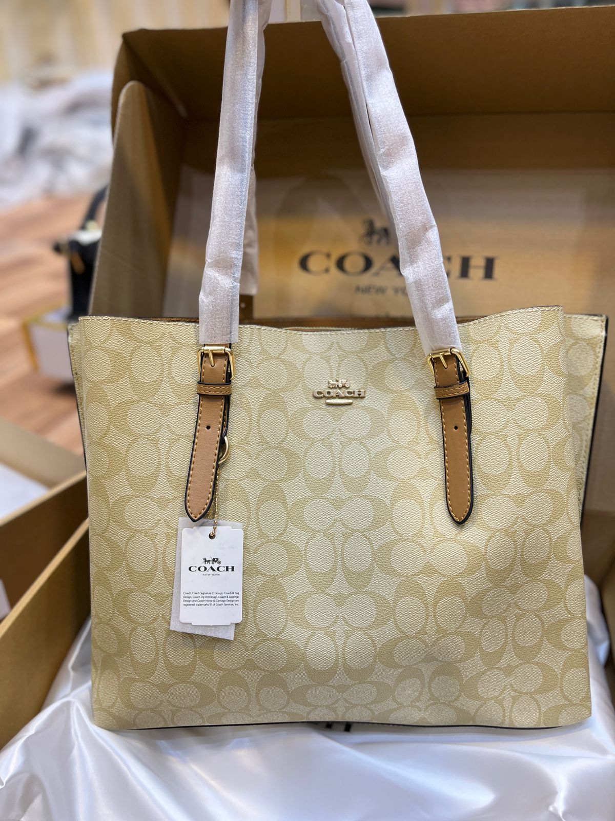 Signature Print Vertical Tote Bag with Leather Trim