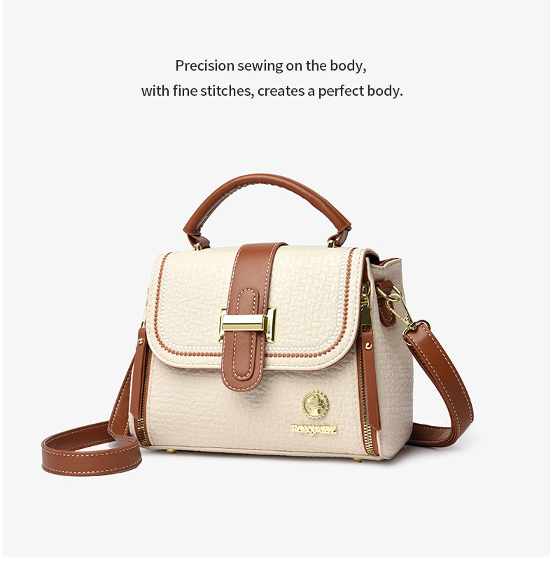 Chic Cream and Brown Structured Crossbody Satchel