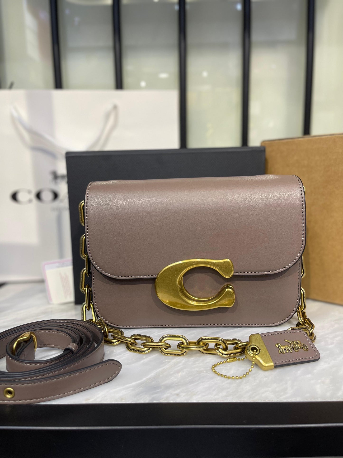 Luxury Smooth Leather Flap Shoulder Bag with Oversized Gold-Tone Hardware