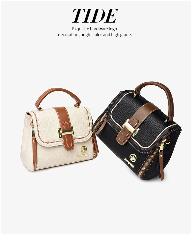 Chic Cream and Brown Structured Crossbody Satchel