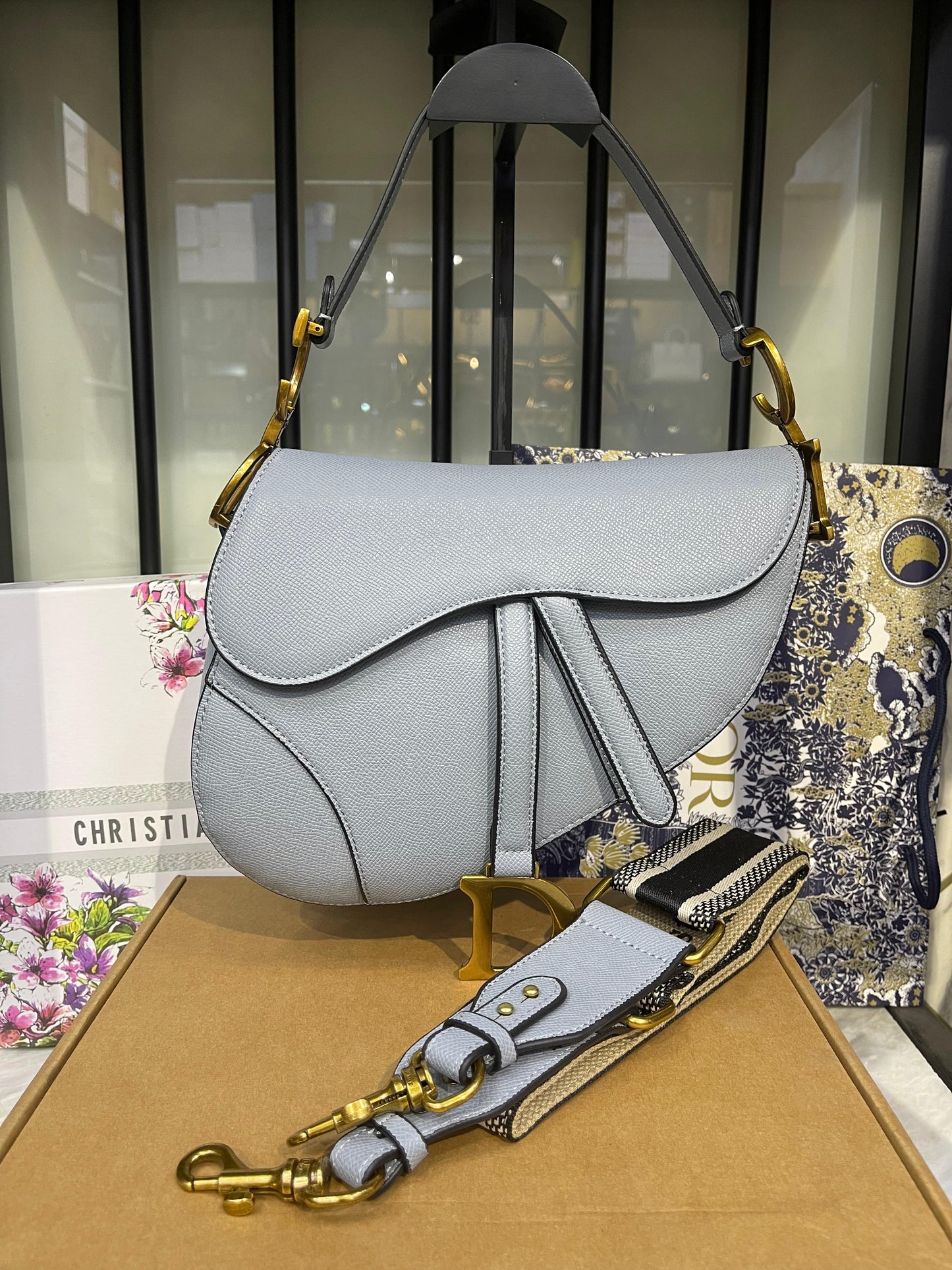 Classic Asymmetrical Equestrian-Style Saddle Bag in Grained Leather