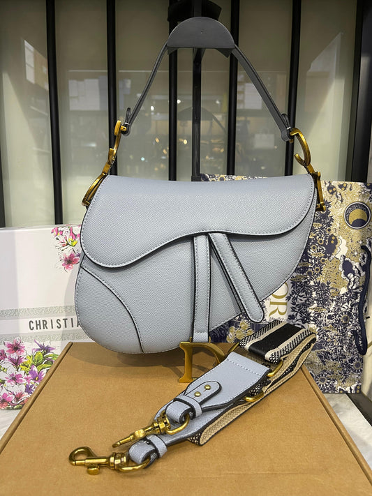 Classic Asymmetrical Equestrian-Style Saddle Bag in Grained Leather