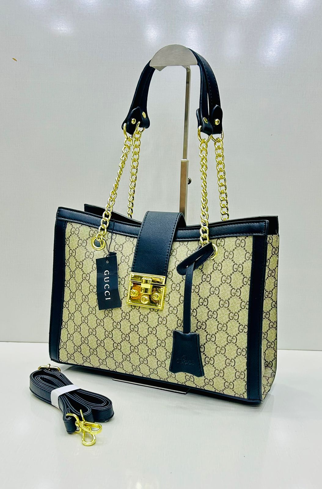 Elegant Premium Patterned Tote Bag with Gold Chain Handles
