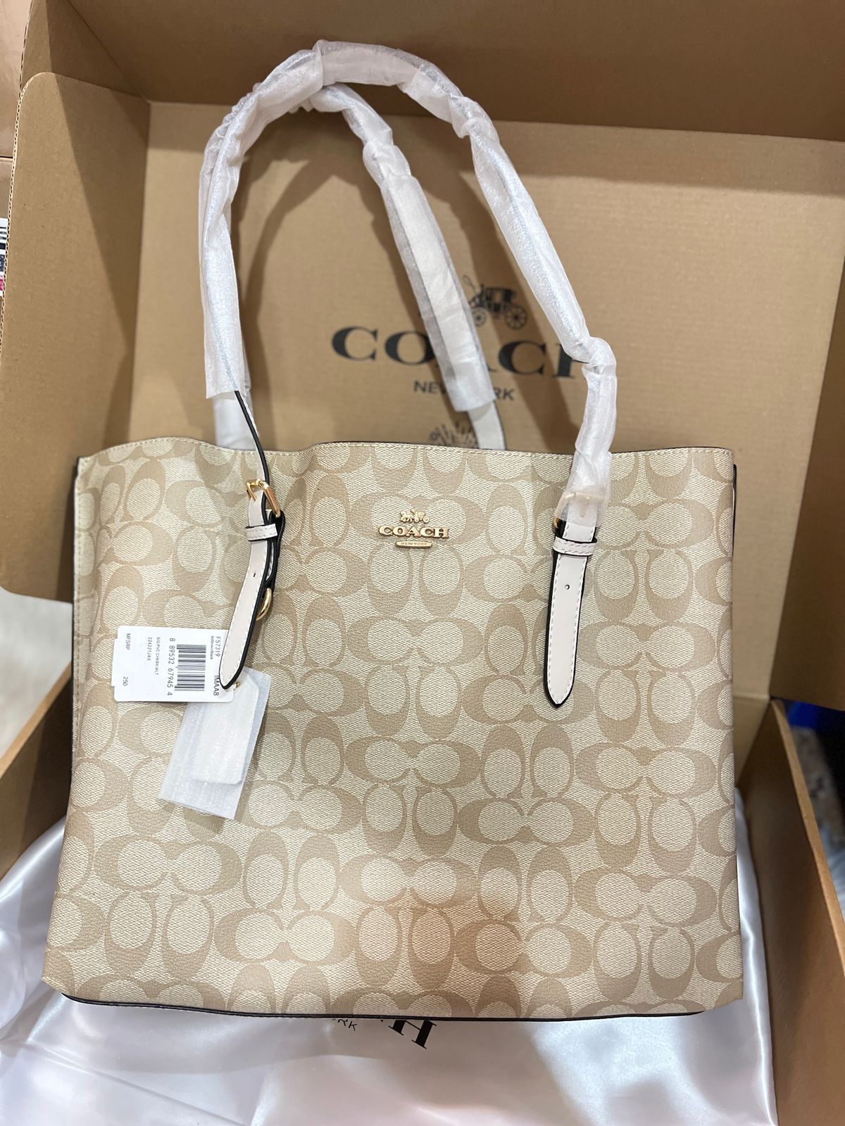 Signature Print Vertical Tote Bag with Leather Trim